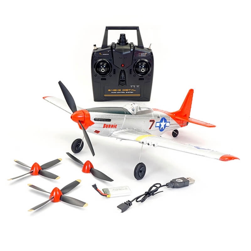 VOLANTEX P-51D Mustang V2 ROSSO 400mm 4CH Brushed Aereo RTF EPP con Gyro - [V761-5V2R]