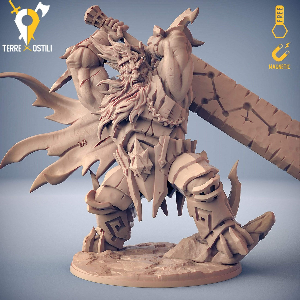 Vulkarion gigante del fuoco guerriero con spadone a due mani celeste miniatura